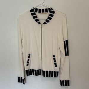 Navy and White Striped Bomber Jacket